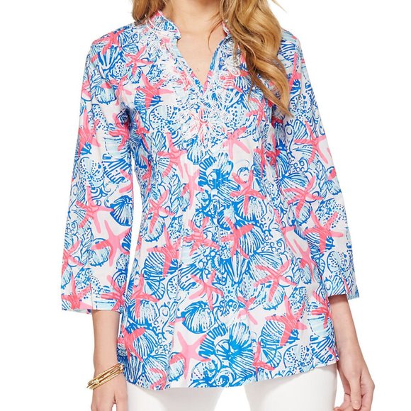 Lilly Pulitzer Sarasota Tunic White She Shells Top Starfish Beaded Embroidered S - Picture 1 of 16